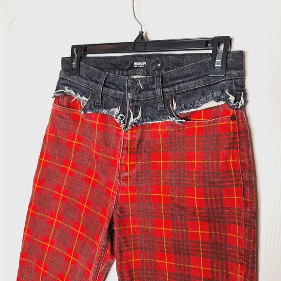 Hudson Jeans Bettie Taper Jeans High Rise Red Plaid Tartan 26 Punk Ska Grunge - Picture 3 of 11